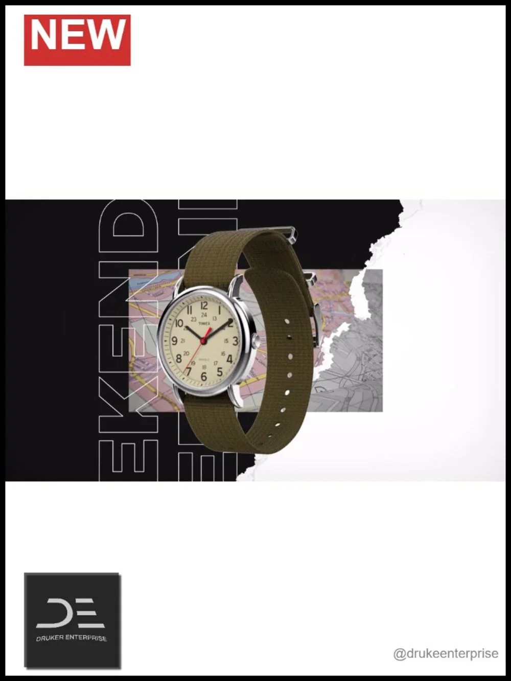31mm Analog Quartz Wrist Watch with Nylon Strap Indiglo Light-Up Dial Weekender